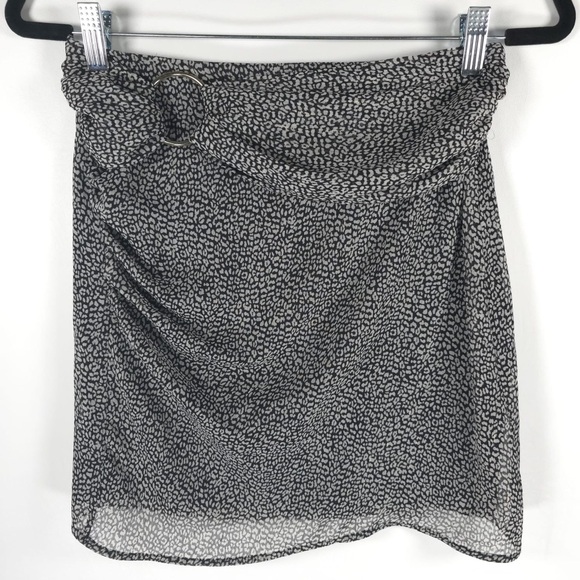 NWT ZARA Animal Print Mini Skirt Front Belt Gold Buckle Side Ruching 2297/741 S - Picture 10 of 15